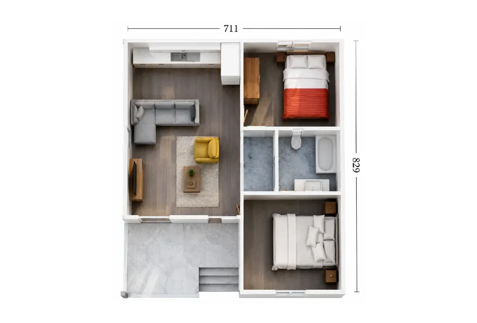 PE001 - 2+1 49 m² Prefabrik Ev